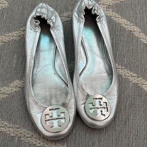 Tory Burch Metallic Silver Flats